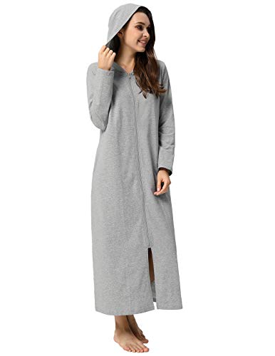 Zexxxy Hoodie Bathrobes For Women Robe Full Length With Pockets For Spa Hotel Nightwear Grey M #TOP1