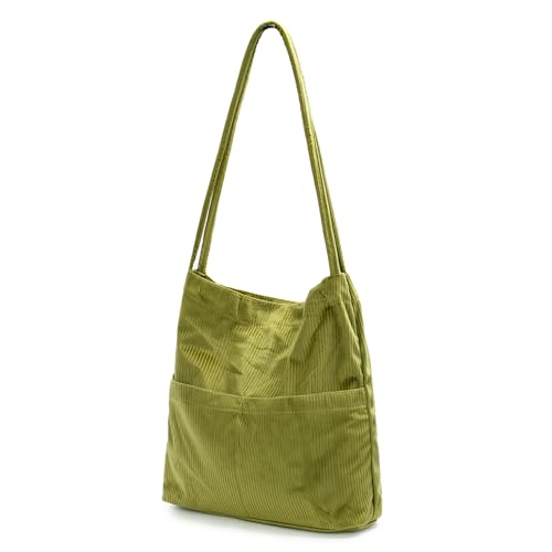 Image of Corduroy Tote Bag for Women Hobo Shoulder Bag Large Capacity Purse Shopper Travel Casual Green Handbag