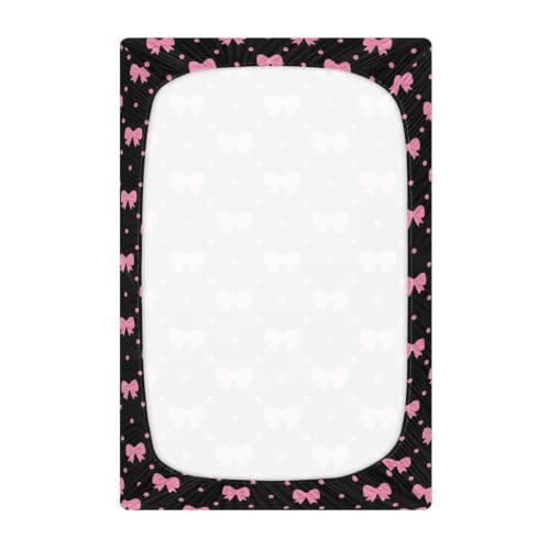 Image of Crib Sheet Breathable Soft Crib Mattress Sheet for Baby Toddler Boys Girls Fitted Pack n Play Crib Sheet Fit Standard Crib Mattress 52 x 28 Inch Hot Pink Bows Polka Dots