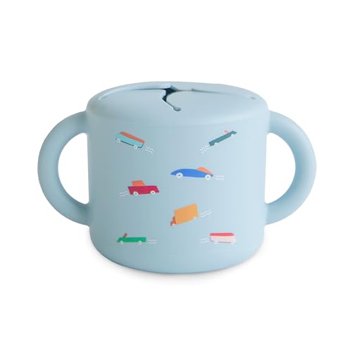 mushie Silicone Snack Cup | Spill Proof Food Container for Toddler and Baby (Retro Cars)