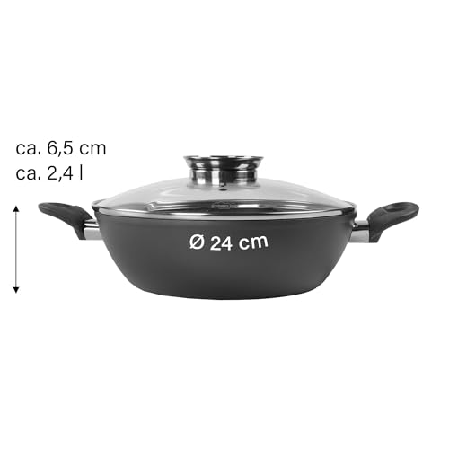 Foto von STONELINE Ceramic Servierpfanne 24 cm Hoher Rand Keramikpfanne Induktion Antihaft Pfanne mit Deckel, Keramikbeschichtung mit echten Steinpartikeln, PFAS frei, Für alle Herdarten, Backofengeeignet