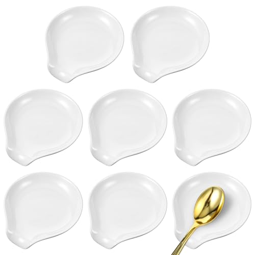 8 Pcs Ceramic Spoon Rest, White, 3.8 x 3.4 x 0.7 Inch, Dishwasher Safe, Kitchen Counter Coffee Spoon Rest