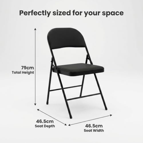 Image of Folding Chair - Padded Metal Chair with Padded Seat, Folding Steel Frame - Indoor Outdoor Guest Seat (Black)