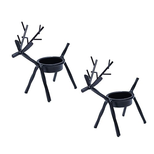 BEIJIALY 2 Pcs Xmas Reindeer Votive Candle Holders, Reindeer Candle Holder, Black Metal Tealight Candle Holders, Holidays Tealight Reindeer Stand, Christmas Table Centerpiece(Black)