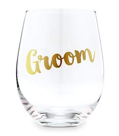 WEDDINGSTAR Celebration Stemless 18oz Toasting Wine Glass - Groom