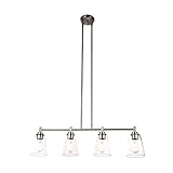 4-Lights Island Pendant Lighting Fixture - Brushed Nickel Finish with Flared Clear Glass Shades, E26...
