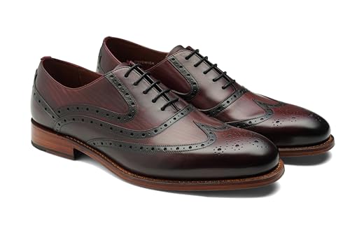 BARKER Chiswick Chaussures richelieu en cuir Oxford faites à la main pour homme – Élégance intemporelle et savoir-faire supérieur, Bordeaux brossé à la main, 43.5 EU