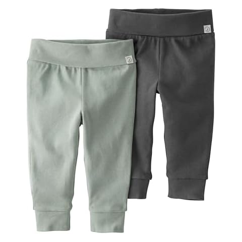 little planet by carter's unisex-baby 2-pack Pants made with Organic Cotton, Green/Charcoal, 18 Months Cover
