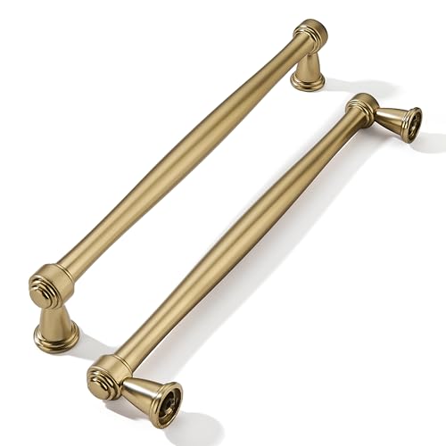 khtumeware 10 Pack 8 Inch(203mm) Brushed Brass Cabinet Pulls, Brushed Gold Kitchen Cabinet Handles Gold Kitchen Cabinet Hardware for Cupboard Drawer Handles Dresser Pulls