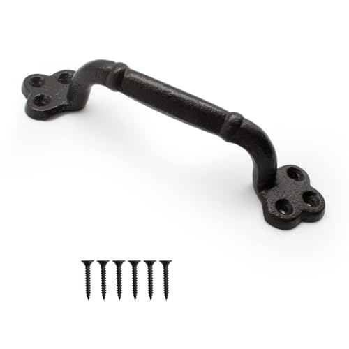 KLEHOPE Black Gate Handle, Cast Iron Vintage Door Handle Pull, Length 220mm, Shed Door Handles, Screws Included, Suitable for Sheds, Barn, Garages, Cupboards, Bathroom Handles