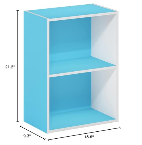 Image of Furinno Luder Bookcase /Book /Storage, 2-Tier, Light Blue /White (Pack of 4)