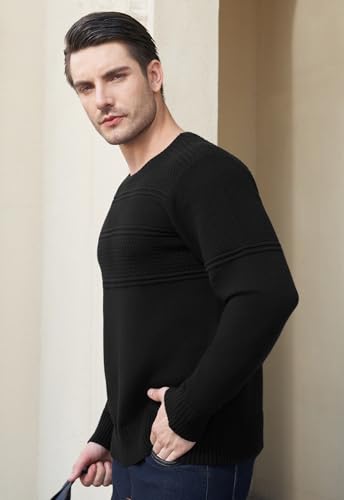 YTD Men's Crew Neck Sweater Long Sleeve Textured Knit Sweaters Casual Slim Fit Pullover3