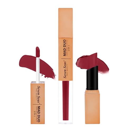 Image of Seven Seas 2in1 Non-Transfer | Smooth Texture | Hydrating | Long Lasting | Water-Proof | Full-Coverage Mad Duo Liquid Lipstick & Lipstick (Medium Carmine, 4ml,3g)