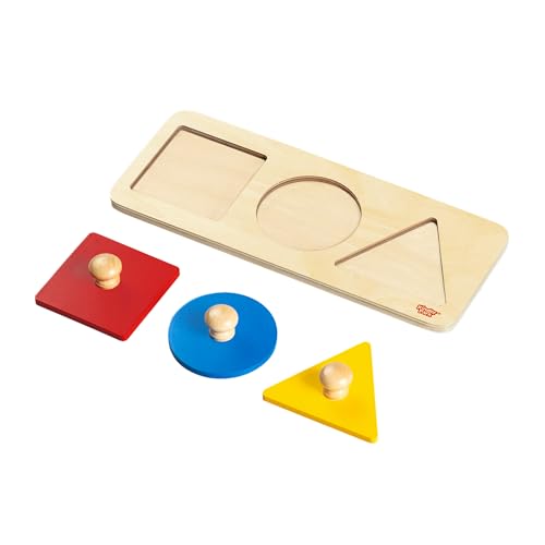 Montessori Wooden Color Shape Sorting Puzzle for Kids, Multiple Geometric Peg Puzzles with Jumbo Knob for 18+ Months Baby, Preschool Shape Sorter Montessori Learning Toys (3 Pieces)