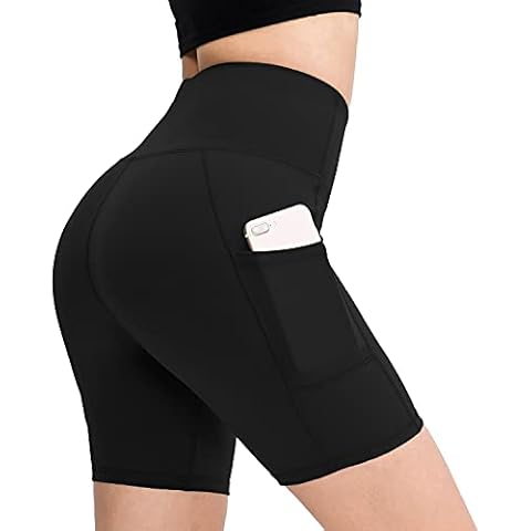 Msicyness Women's 8"/ 5 High Waist Biker Shorts Yoga Workout Running Compression Exercise Shorts Tummy Control Side Pockets Cover