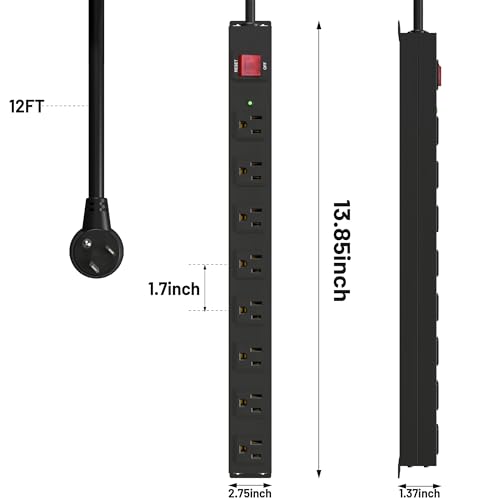 KF 8 Outlet Heavy Duty Power Strip Surge Protector, 2100J Surge Protection Power Strip, 15A/1875W Mountable Power Strips with Upgraded Switch, 14AWG 12FT Power Cord by KF - Image 5
