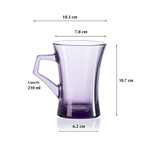Image of Pasabahce Azur Mug from House of Pasabahce The Original Pasabahce from Turkey, Purple Transparent Azur Mugs, 210 ml in Set of 6 Pcs, Perfect fit for Tea /Coffee.