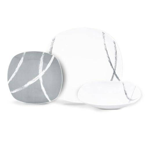 Villa Altachiara Servizio Piatti 18 Pezzi, Set Piatti 6 Persone in Porcellana, Tonalità e Design Essenziale, Perfetto per Tavole Moderne ed Eleganti, Adatto a Microonde e Lavastoviglie – Linea Sandy