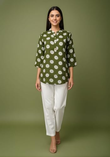 Image of Women's Cotton Printed Kurta Top | 3 /4 Sleeve Straight Kurti Casual Outings