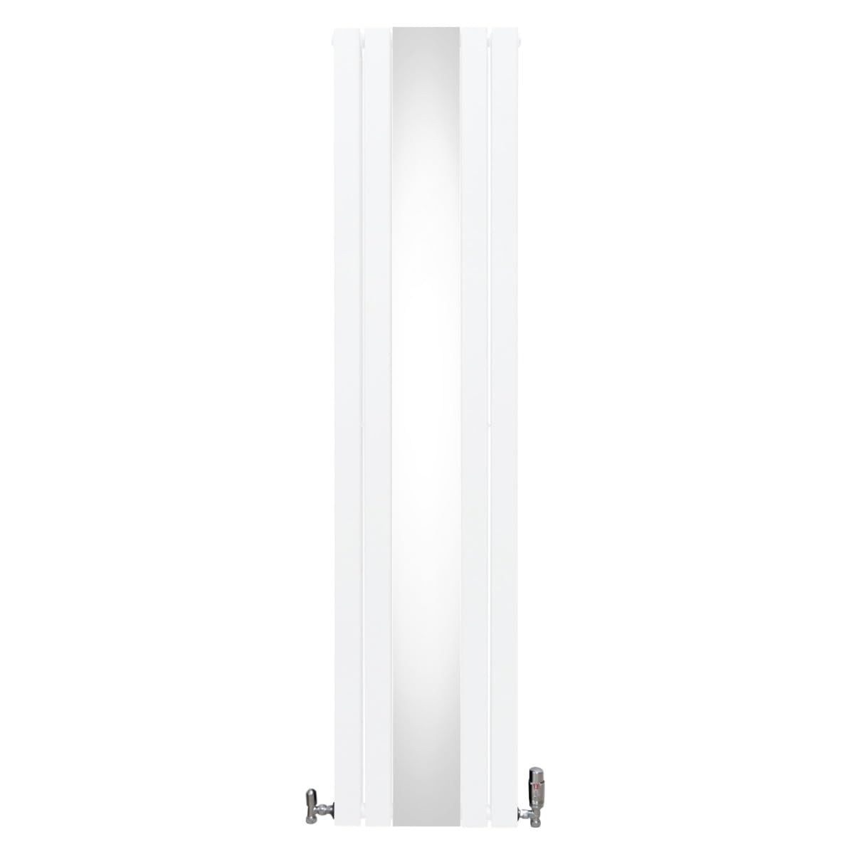 Radiatore con specchio 1800mm x 425mm e valvole TRV cromate Radiatore di design a doppia colonna verticale in acciaio al carbonio Bianco Kit di fissaggio e staffe con spazzola di pulizia