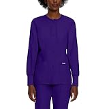 Landau Essentials Relaxed Fit 4-Pocket Snap-Front Scrub Jacket for Women 7525, Grape, Medium