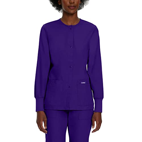Landau Essentials Relaxed Fit 4-Pocket Snap-Front Scrub Jacket For Women 7525, Grape, Medium #TOP4