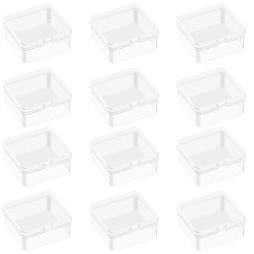 Mozeat Lens 12 Stück Kleine Aufbewahrungsbox Plastikbox mit Deckel 4,5 x 4,5 cm Transparent Mini Leere Boxen Bastelzubehör Kunststoff Sortierbox für...