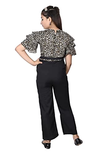 Image of Girls Flared Sleeves Printed Jumpsuit-66