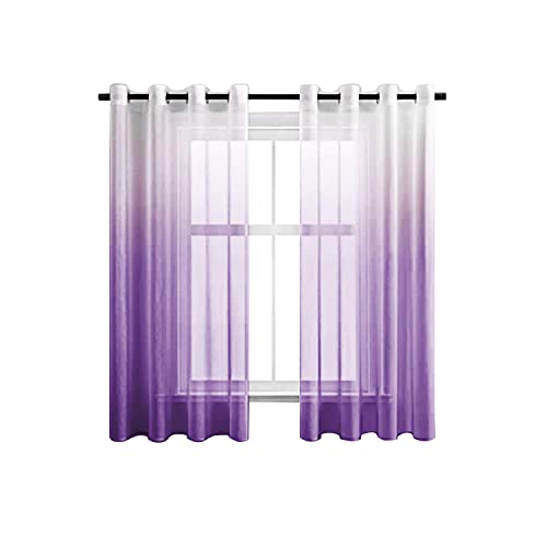 CUTEWIND 2 Panneaux Rideaux Voilages Intérieurs Blanc et Voilet Dégradée, Fenêtre Draperie Moderne à Oeillet Semi-Transparent pour Fenêtre Salon Douche Chambre Fille 140x160cm(L x H)