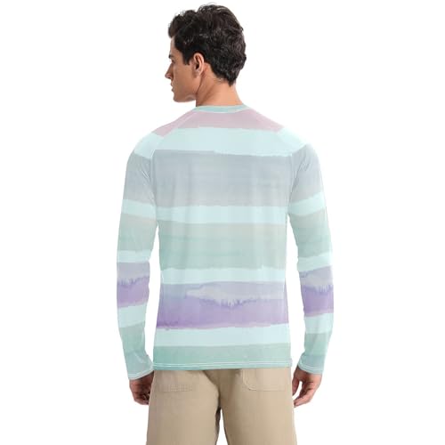 Watercolor Stripes Men's Rash Guard Loose Crew Neck Comfort UV Protective Clothing Beach2