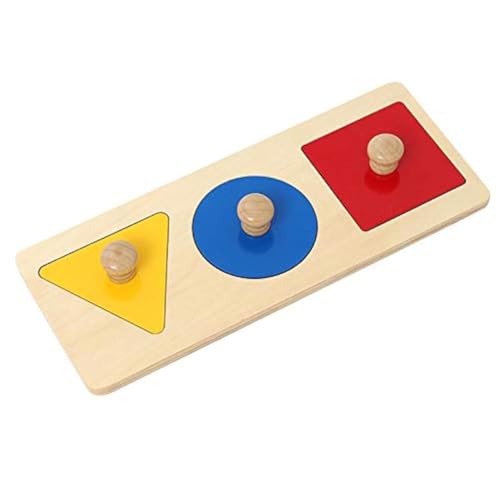 Image of Adena Montessori Colorful Multiple Shape Puzzles Toys for 6-12 Months 1 Year Old Toddler Babies First Shapes Geometric Jumbo Knob Wooden Puzzle Color Sorter (3 Pieces)