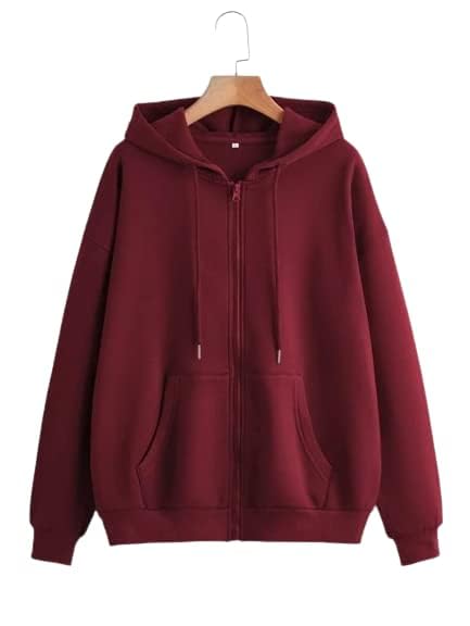 Image of Casual Solid Full Sleeves Stylish Winter Hooded Neck Fleece Zipper Hoodie for Women