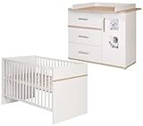  roba Ensemble \'Pia\', 2 pièces, incluant Un lit combiné 70 x 140 cm et Une Large Table à Langer, Blanc/\'Chêne Sanremo\'