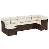 pokgdf Modulare Garten Sofagarnitur Braun, 7-TLG. Outdoor Sofagarnitur mit Polsterkissen PE Rattan, Wetterfeste Garten Sofa Garnitur mit Kissen für Terrasse und