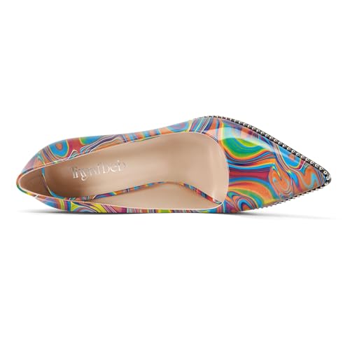 Image of TNYNFBEB Womens Stiletto Mid Heel Pointed Toe Pumps Slip-on Sliver Beaded Prom Wedding Dress Basic Classic Patent Leather 3.5 Inches Heels