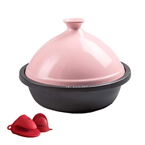 Myyingbin 30Cm Tagine Pot With Enameled Cast Iron Base Cone-Shaped Lid And Anti-Hot Silicone Gloves Housewarming Gift, Pink #TOP6