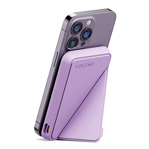 VOLTME Magnetic Power Bank, 5,000mAh Foldable Magnetic Wireless Portable Charger and USB-C Cable, Only for iPhone 14/13/12 Series-Violet