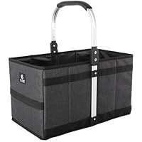 ALLCAMP Einkaufskorb 27L Praktisch Faltbar mit Aluminiumgriff Spart Platz im Kofferraum 25 cm L x 24 cm B x 7 cm H, großer, tragbarer Mehrzweckkorb, kompakt, wiederverwendbar(Schwarz)