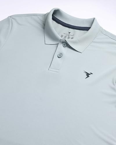 Image of TECHNOSPORT Men's Solid Slim Fit Polo Collar T-Shirt TECHNOCOOL+ Half Sleeve Button Polyester for Gym Running Workout UPF50+ Anti Odour