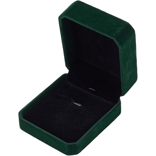 SUNNYCLUE Dark Green Velvet Jewellery Box Necklace Box 3 Inch Small Single Travel Square Pendant Display Holder Organizer Case for Jewellery Storage Birthday Christmas Engagement Wedding Gifts Women