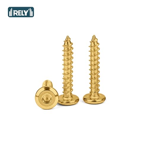 Image of Rely⇒VP INDUSTRIES (Pcs-25) M6.3x50 mm Allen JCB Head Self-Tapping Screw - Brass Gold Flat Head Furniture Bolt for Wood Boards, Cabinets, Cupboards & Chairs
