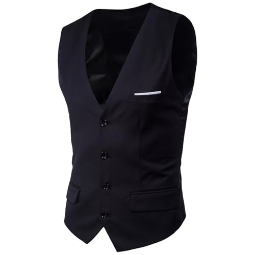 Men's V Neck Slim Fit Suit Vest Formal Business Wedding Waistcoat Solid Color Sleeveless Groomsmen Dress Vests