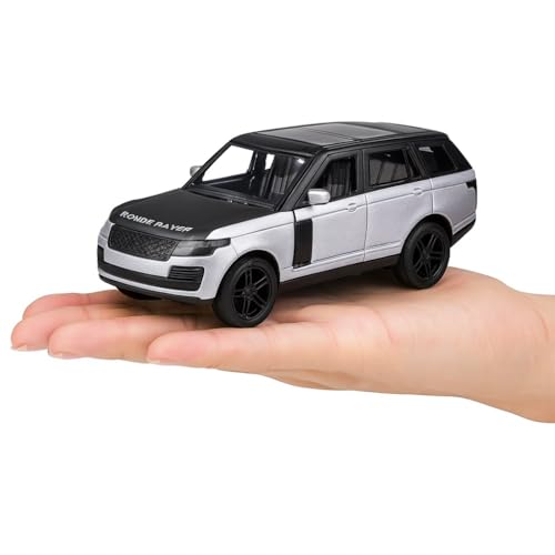 Image of 1:36 Scale Range Rover Toy Car - Die-Cast Alloy Pull-Back SUV Model with Lights & Sound, Openable Doors - Metal Toy Car for Kids, Boys & Collectors (Grey)