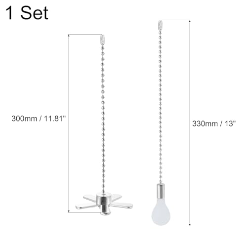 Image of uxcell 13 Inch Ceiling Fan Pull Chain Extender Sets, 2 Pcs Beaded Ball Fan Pull Chain with Decorative Light Bulb and Fan Cord for Ceiling Light Lamps Fan, Silver