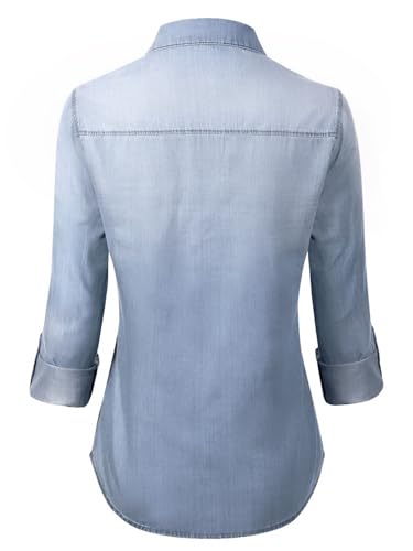 Design by Olivia Women's Roll up Sleeve Button Down Chambray Denim Shirt3