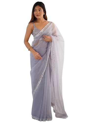 Image of AKHILAM Women's Net Embellished Saree With Unstitched Blouse Piece (AARYAN17101 KR Parent)