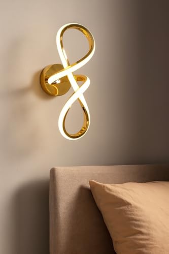 Image of OJIT Modern Curvy 12W LED Wall Lamp with 3-Color Changing for Bedroom & Modern Home Decor (French Gold-213)