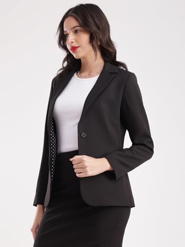 Image of FableStreet Women's Blazer | Tailored Fit Single-Breasted Design with Notch Lapel & Welt Pockets | Smooth Woven Texture for Work & Business Casual Wear