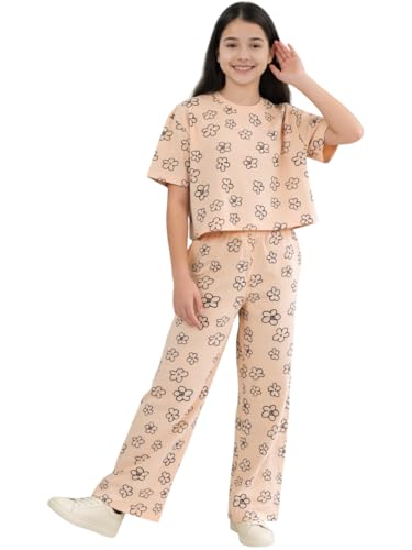 Image of Li'l Tomatoes Girls Cotton Night Suit Set | 100% Cotton Summer Co-Ord Set | Half Sleeve T-Shirt & Full Length Pajama | Soft & Breathable Printed Clothing Set | 9-16 Years