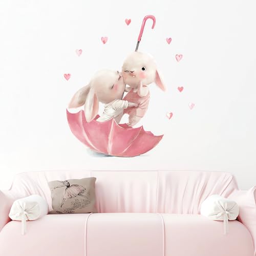 Vinilo Decorativo Sacinora con Conejos Rosados y Paraguas miniatura 3
